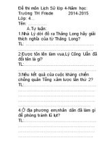 Đề thi môn Lịch sử Lớp 4 - Năm học 2014-2015
